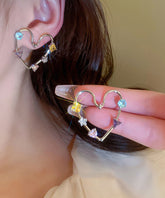 Novelty Rainbow Copper Alloy Zircon Hollow Out Love Stud Earrings